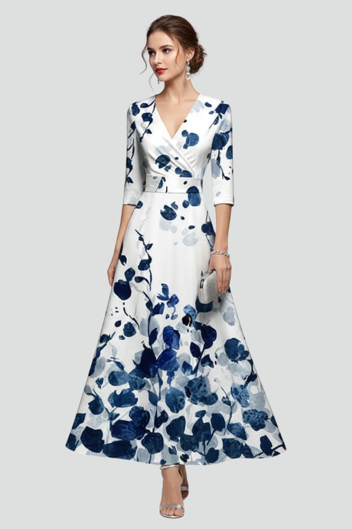 Chic Women's Floral Print V-Neck Maxi Dress, ideal for effortless summer style and all-season elegance.