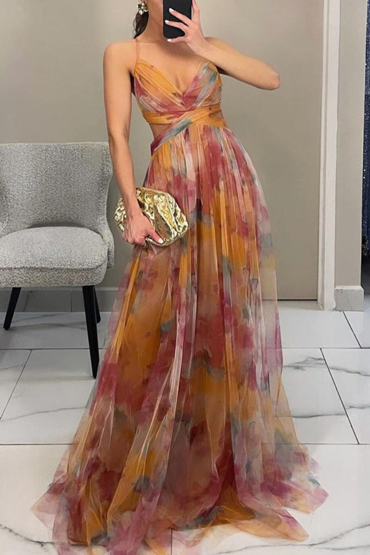 Elegant women's floral wrap maxi dress, perfect for wedding guests. Features a v-neck and flowing silhouette.