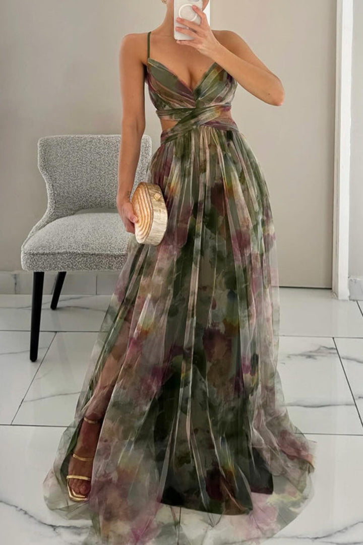 Stylish women's floral print wrap maxi dress for summer weddings. Elegant pleated design, ideal for guests.