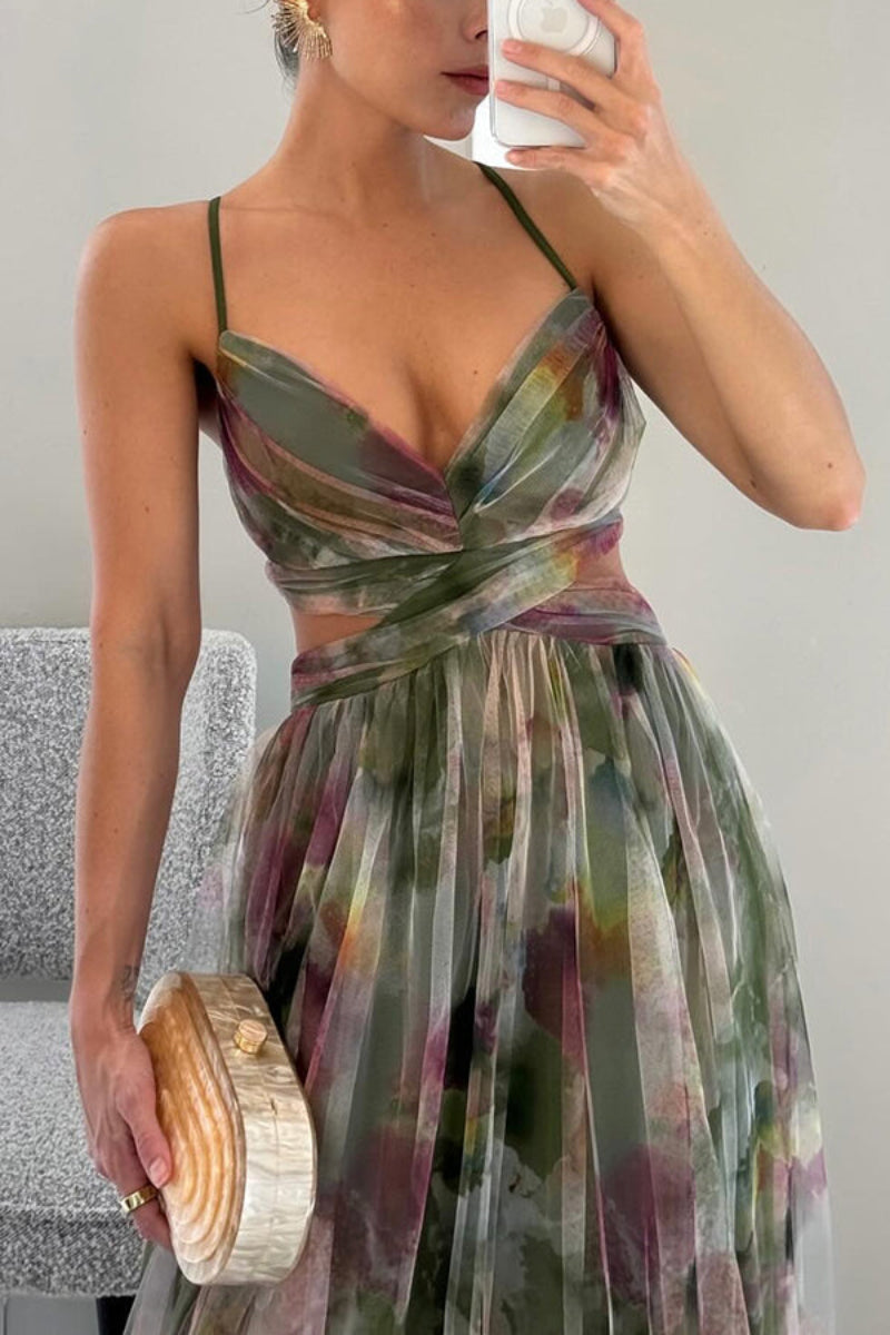 Flowing women's floral wrap maxi dress for spring/summer wedding guests. Elegant long v-neck design for formal events.