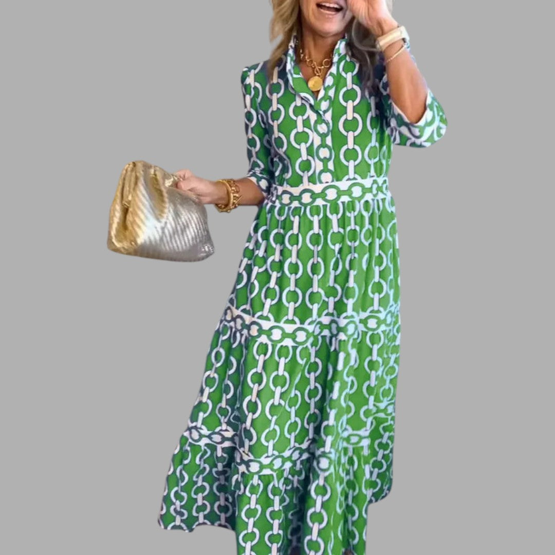 Feminine women's summer maxi dress with a flowing, full-length design. Elegant and comfortable for warm days.