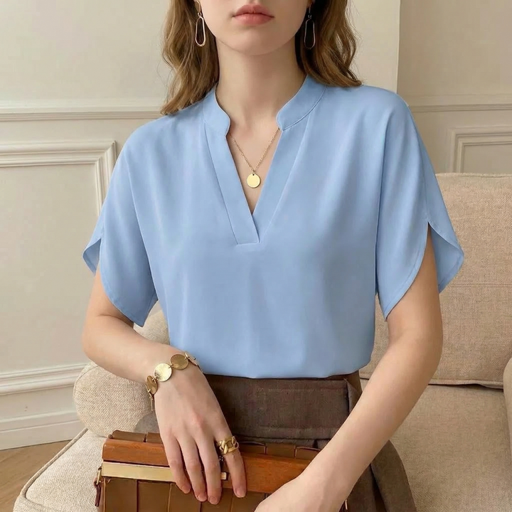 Dressy women's long sleeve blouse, an elegant flowy top for sophisticated office wear and versatile fashion.
