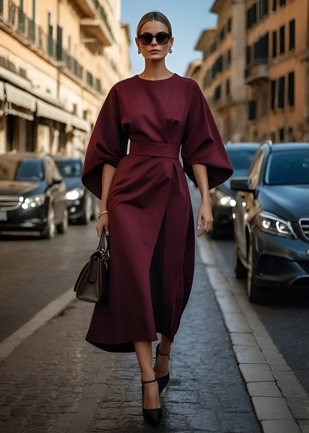 Elegant women's flowy maxi dress, flattering and chic for any occasion. Comfortable long dress style.
