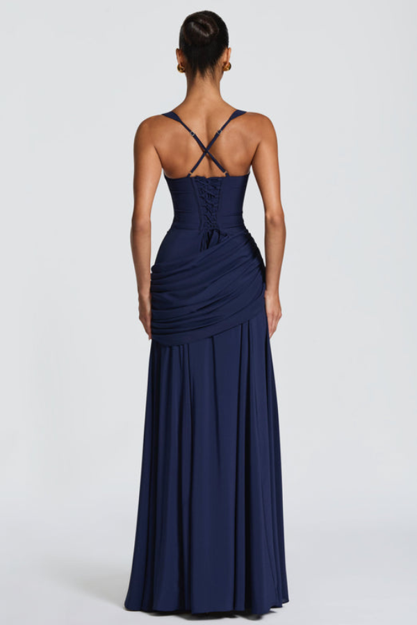 Stylish women's long maxi dress for formal events, summer vacations, or elegant occasion wear. Flowy design.