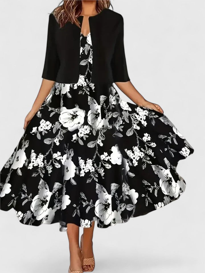 Chic women's versatile flowy midi dress for spring/summer, suitable for casual or elegant party wear.