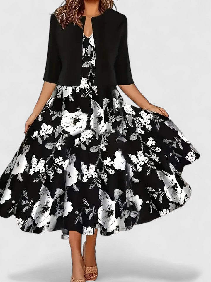 Stylish women's flowy midi dress, an elegant choice for party wear, evening events, or special occasions.