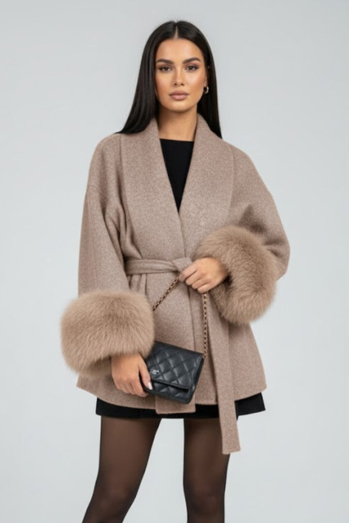 Women's full-length belted winter coat. Stylish & warm elegant outerwear with a flattering waist tie for women.