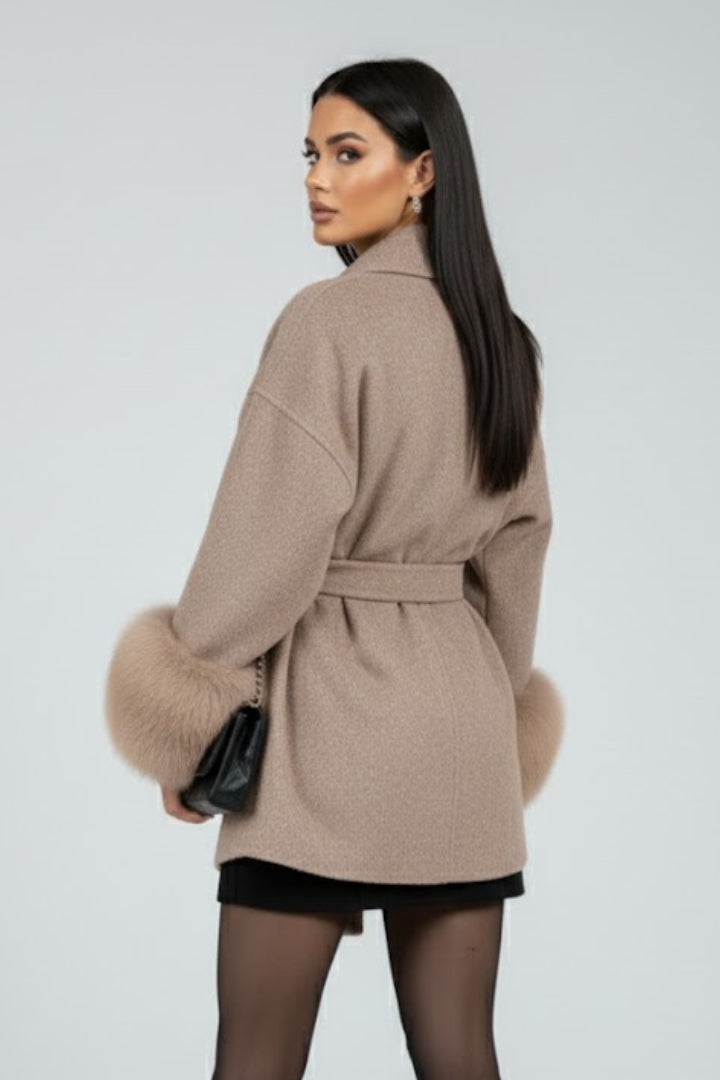 Classic women's elegant full-length coat. Belted long coat with waist tie for sophisticated winter fashion & warmth.