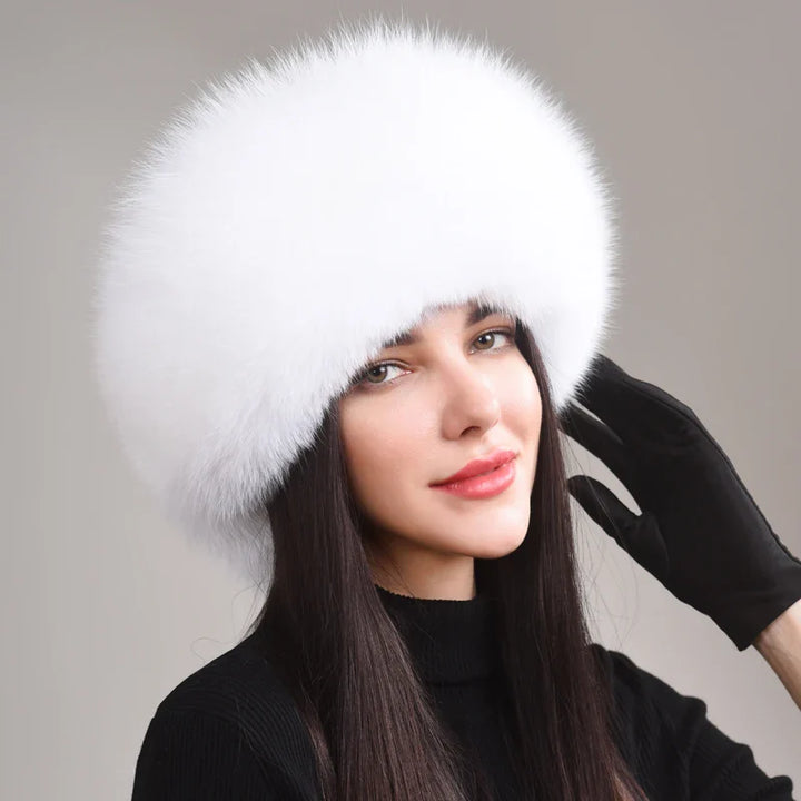 Sophisticated women's fox fur winter hat, a premium warm hat and fashion accessory
