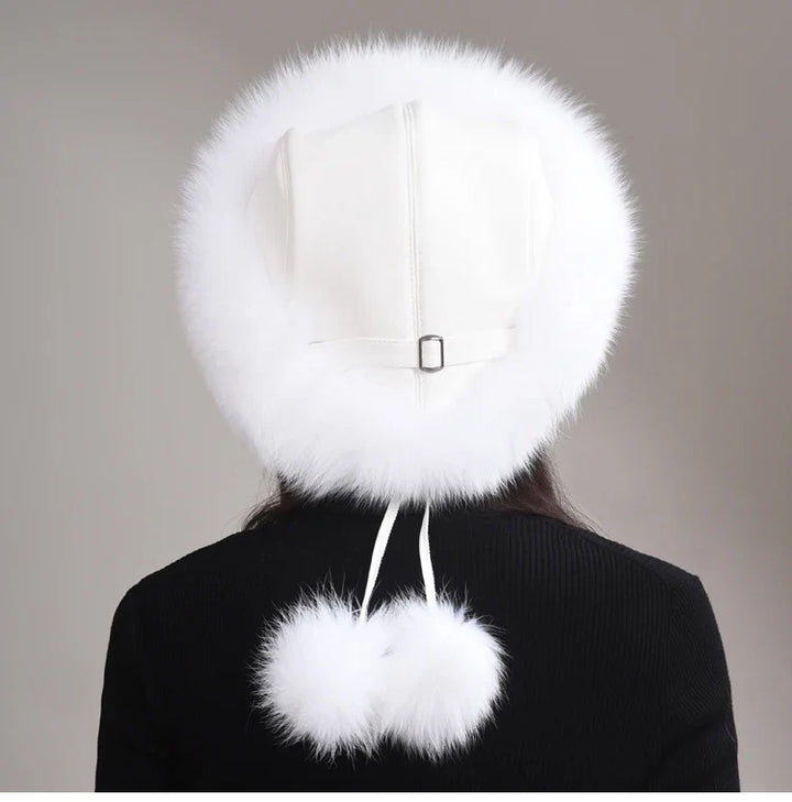 Women's warm genuine fox fur winter hat, a premium fashion accessory for cold climates