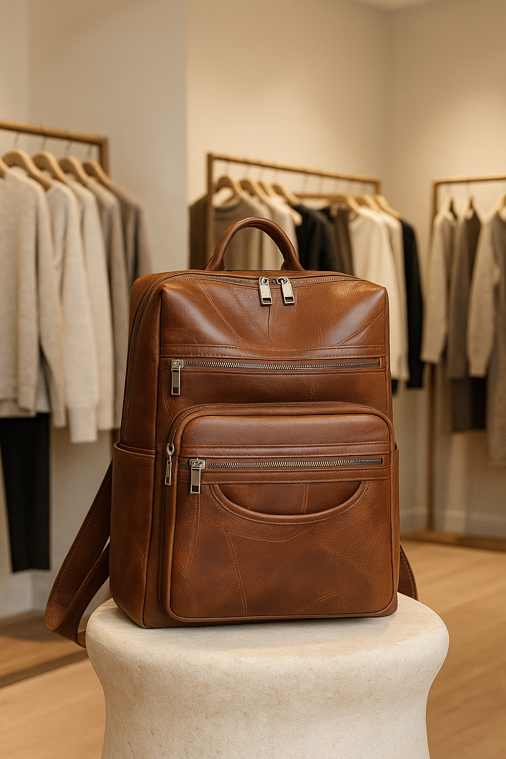 Elegant women's genuine leather backpack, perfect for daily fashion & travel. Spacious design for everyday essentials.