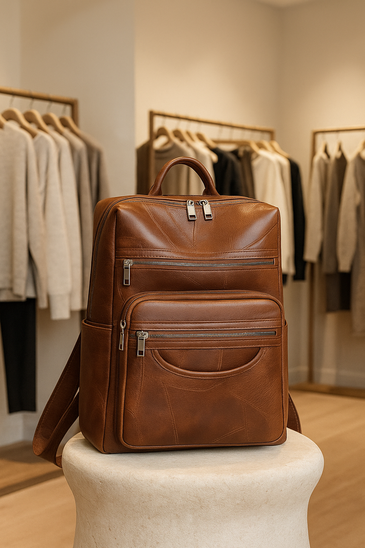 Elegant women's genuine leather backpack, perfect for daily fashion & travel. Spacious design for everyday essentials.