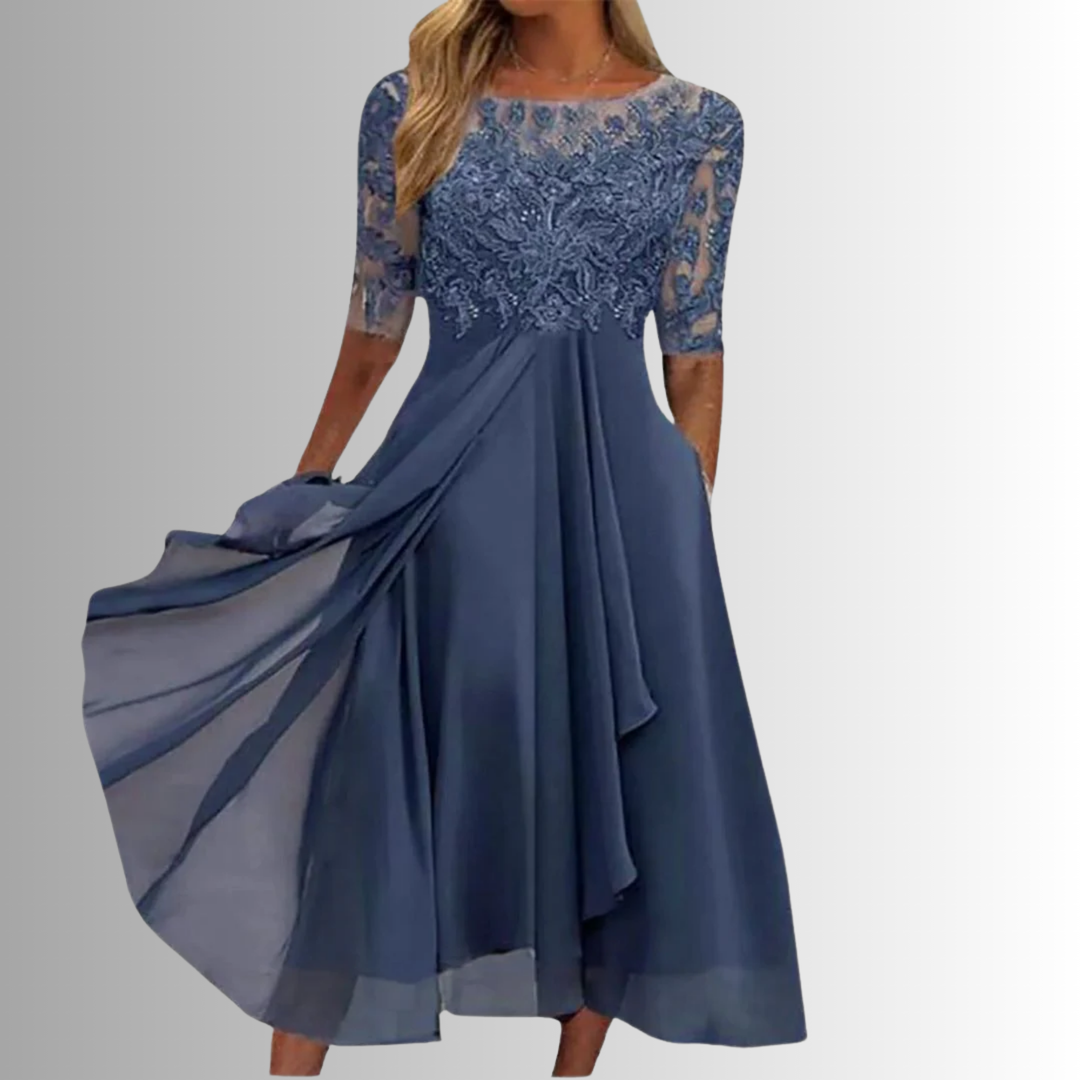 Elegant women's half sleeve midi dress with a flattering A-line silhouette, perfect for parties & occasions.