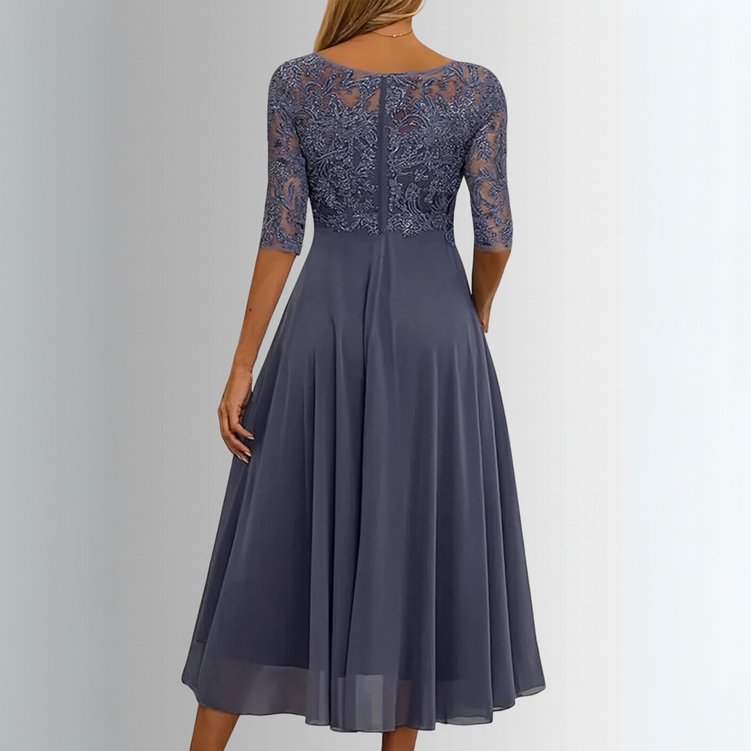 Beautiful women's elegant half sleeve midi dress. Flattering A-line design, layered skirt, ideal for parties & special events.