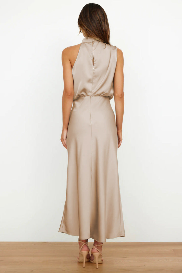 Stunning women's halter prom dress, a long elegant evening gown featuring a chic open back design.