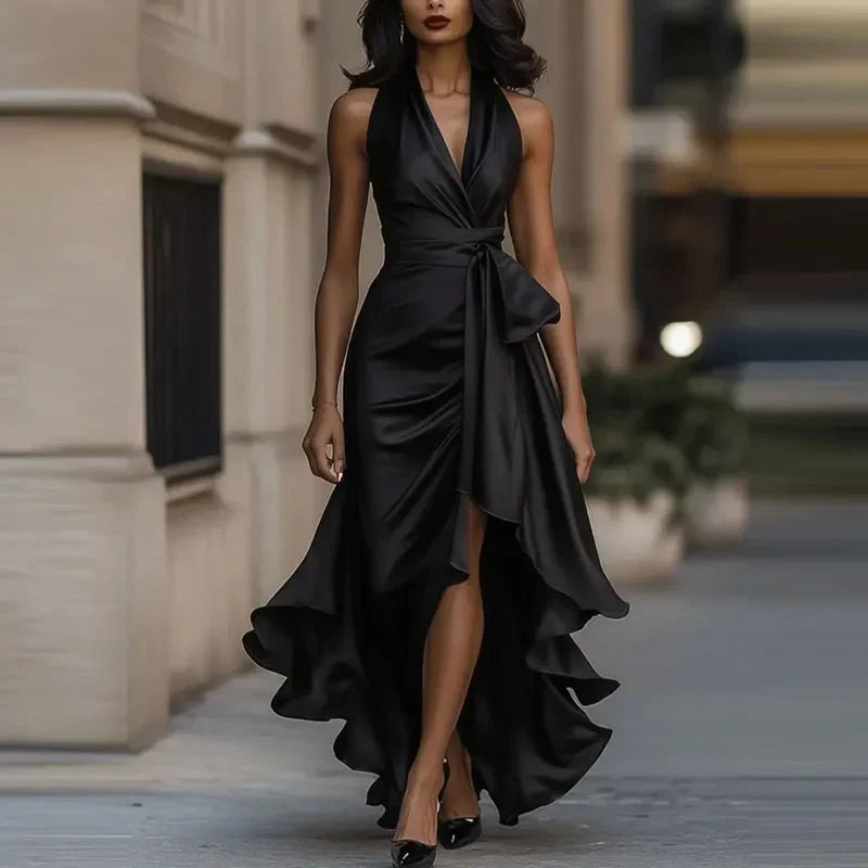 Beautiful women's elegant halter maxi dress. Flattering silhouette, ideal for special occasion, party or evening wear.