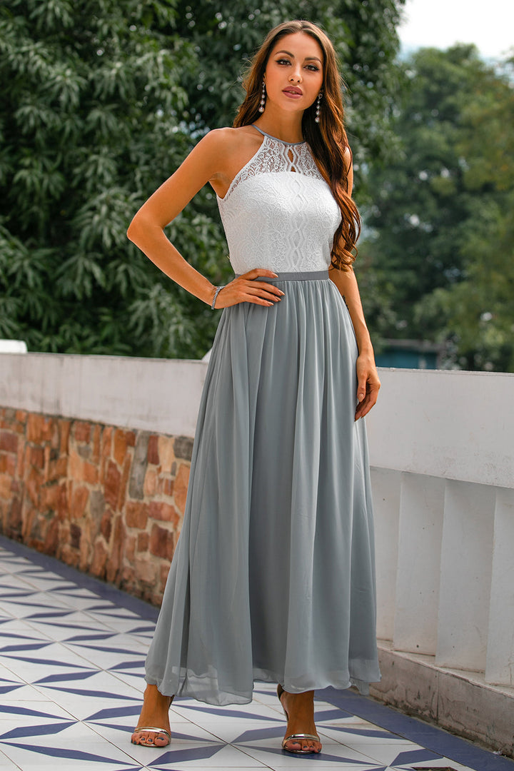 Fashionable women's long dress with a halter neck, suitable for formal occasions