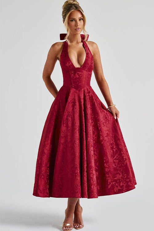 Pink Halterneck Maxi Gown, a beautiful A-line dress for homecoming & formal events.
