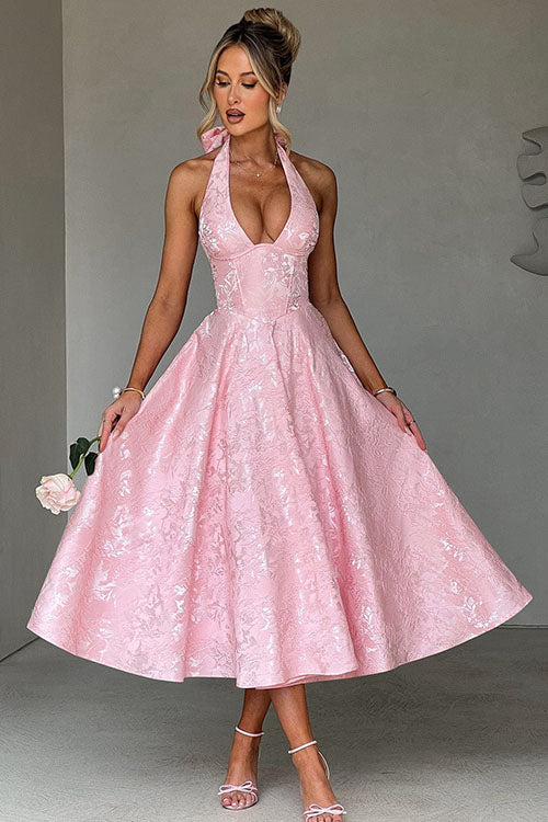 White Halterneck Maxi Dress, sophisticated evening wear for women's special occasions.