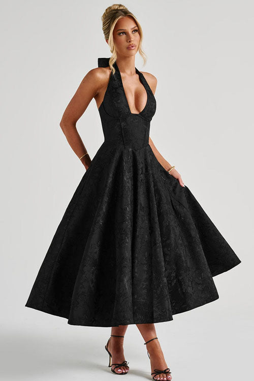 Women's Pink Halterneck A-line Maxi Dress, perfect for prom, formal parties.