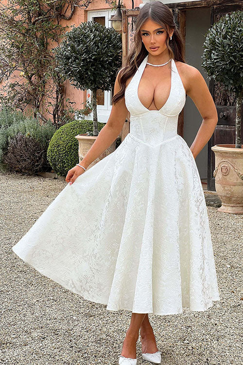 Pink Halterneck Maxi Gown, a sophisticated A-line dress for prom & evening wear.