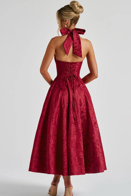 Yellow Halterneck Maxi Dress, a beautiful A-line party dress for homecoming.