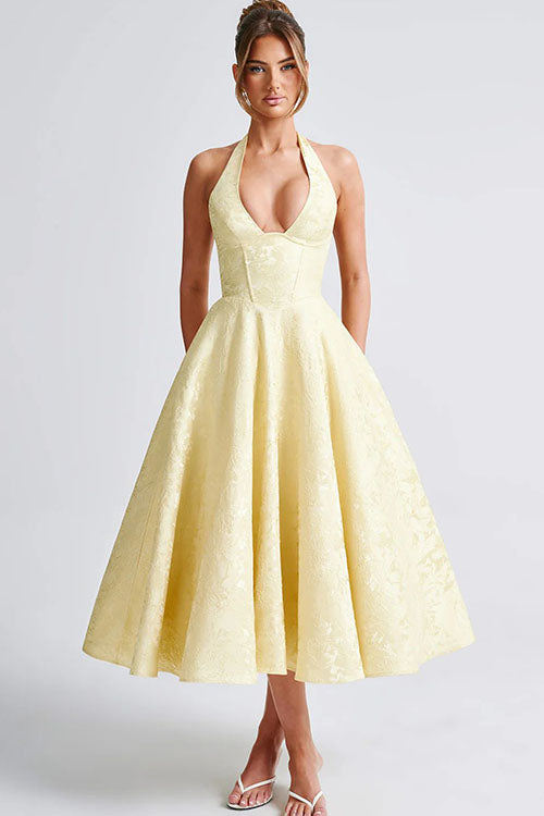 White Women's Halterneck Maxi Dress, elegant choice for homecoming & formal events.