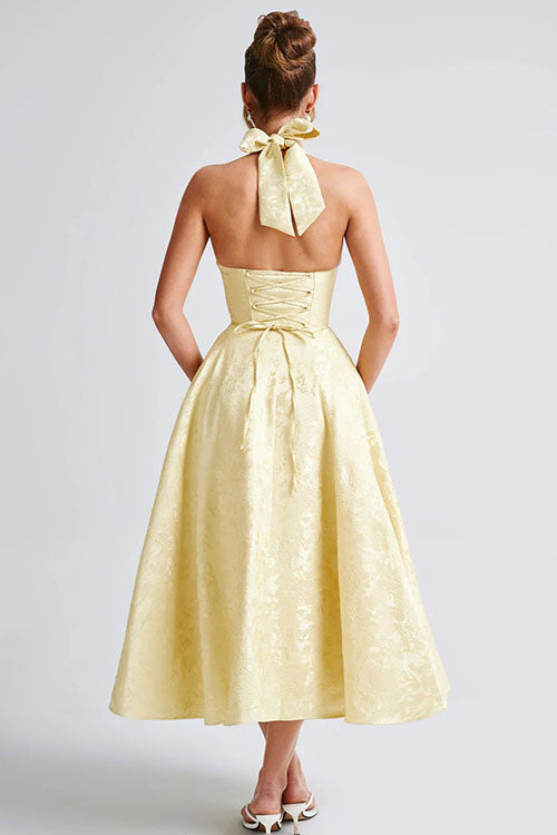 Women's Pink Halterneck Maxi Dress, an elegant A-line choice for formal parties.