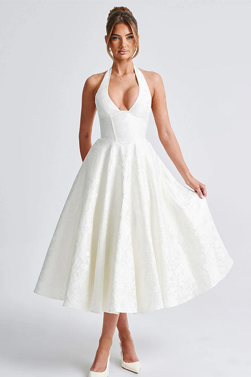 White Halterneck Maxi Gown, perfect formal wear for special occasions & evening.