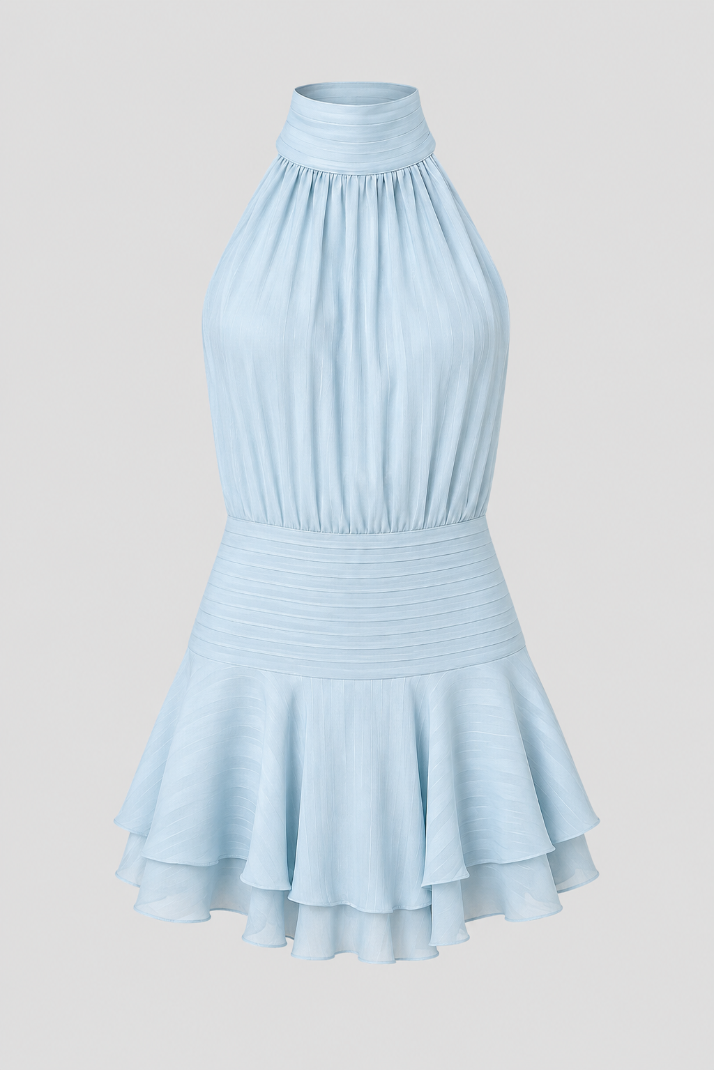 Elegant women's high-neck halter mini dress with a flattering fit, perfect for parties & special occasions.