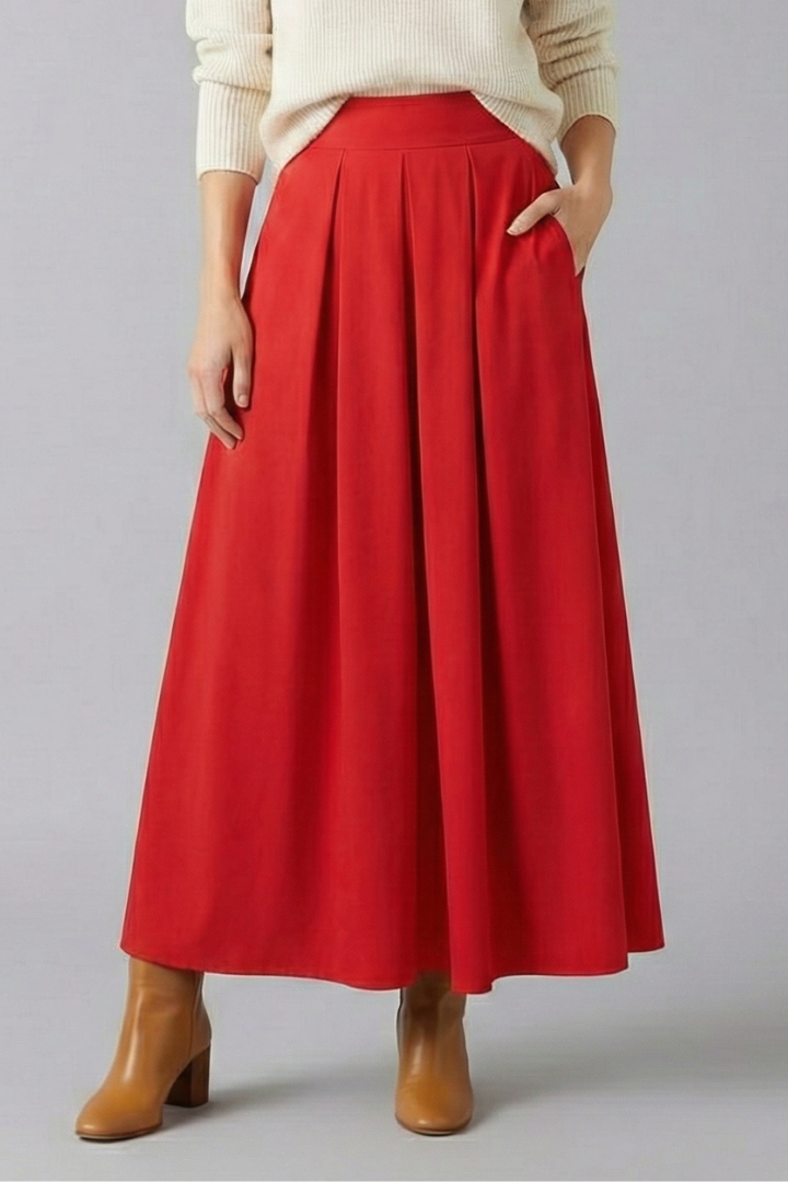 Women's versatile high waist pleated maxi skirt, elegant and flowy, great for various occasions.