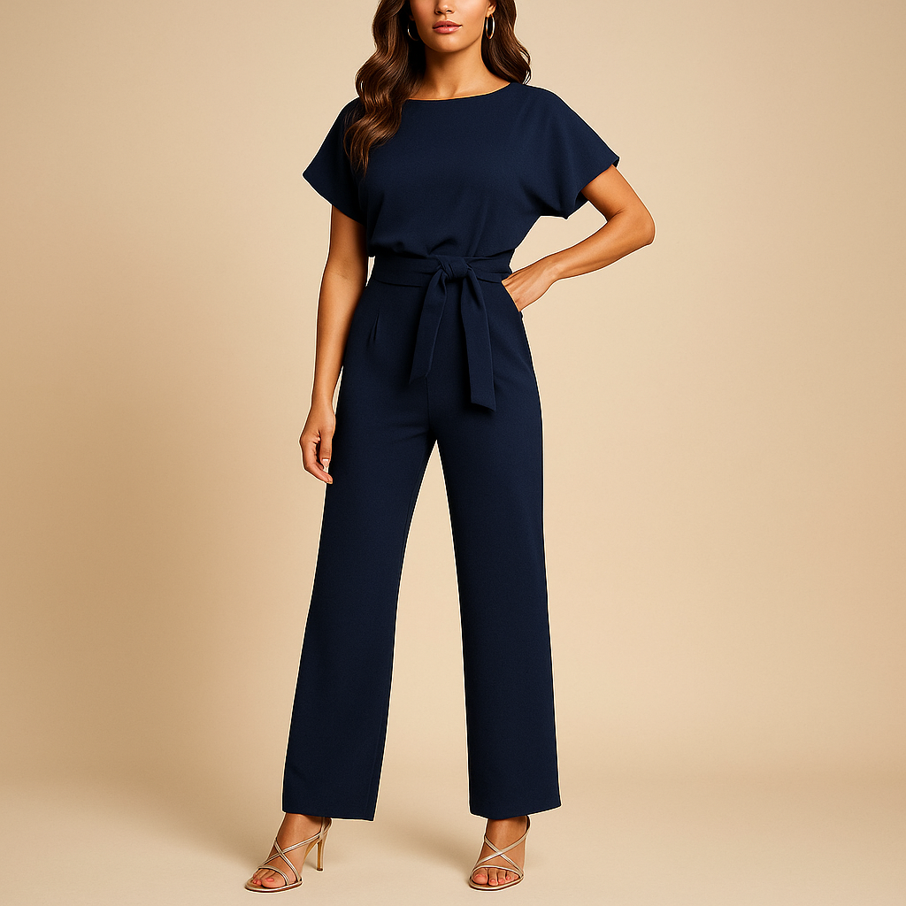 Black high-waisted women's jumpsuit featuring elegant lace-up detail, perfect for a chic and comfortable look.