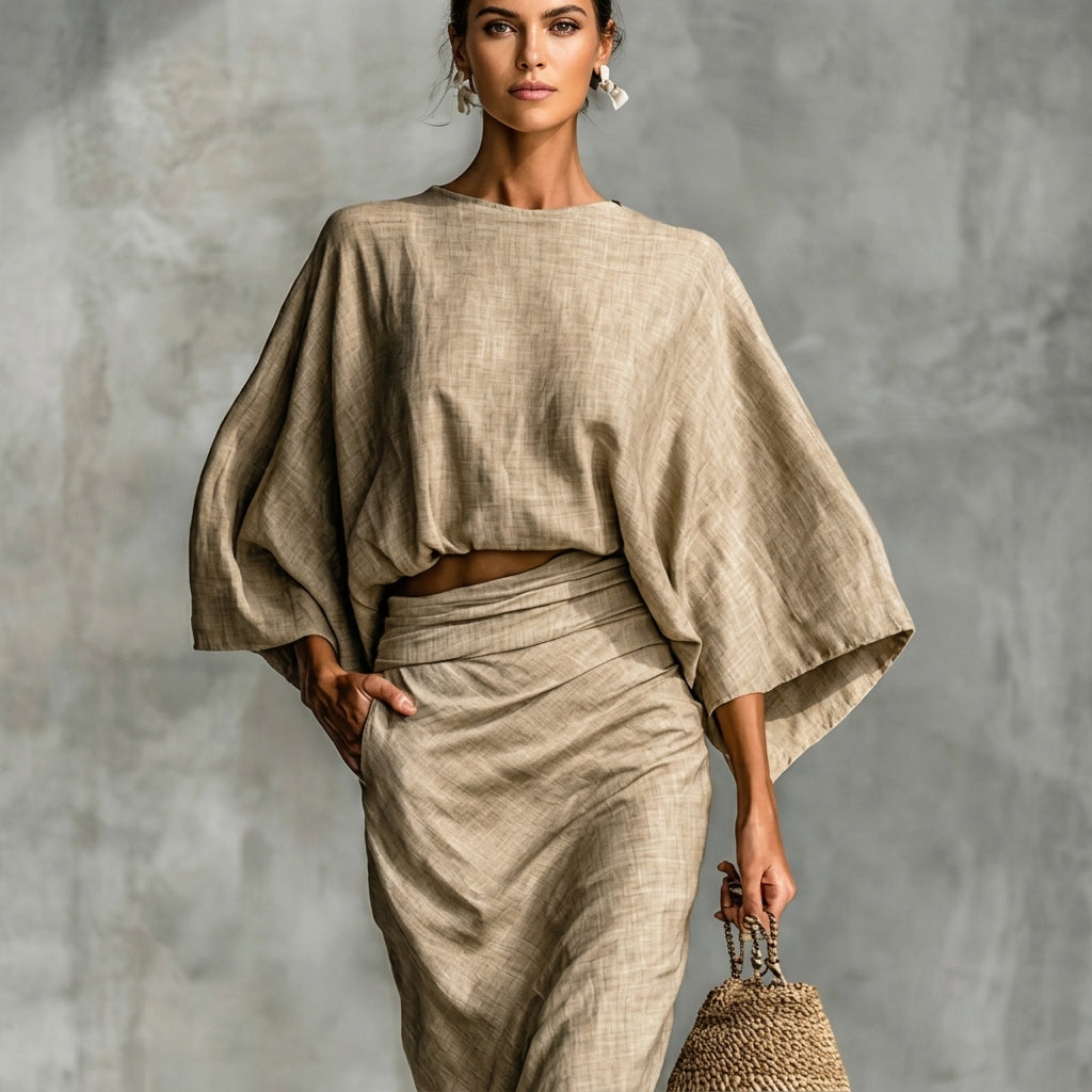 Versatile women's Holly two-piece skirt set, an effortless matching outfit for chic casual wear and summer style.