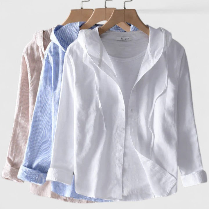 Elegant women's hooded blouse for casual chic style. Comfortable long sleeve top, perfect for spring & fall fashion.