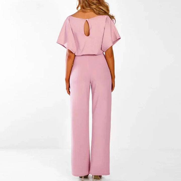 Formal belted jumpsuit for women, featuring a flattering slim waist for parties & special events.