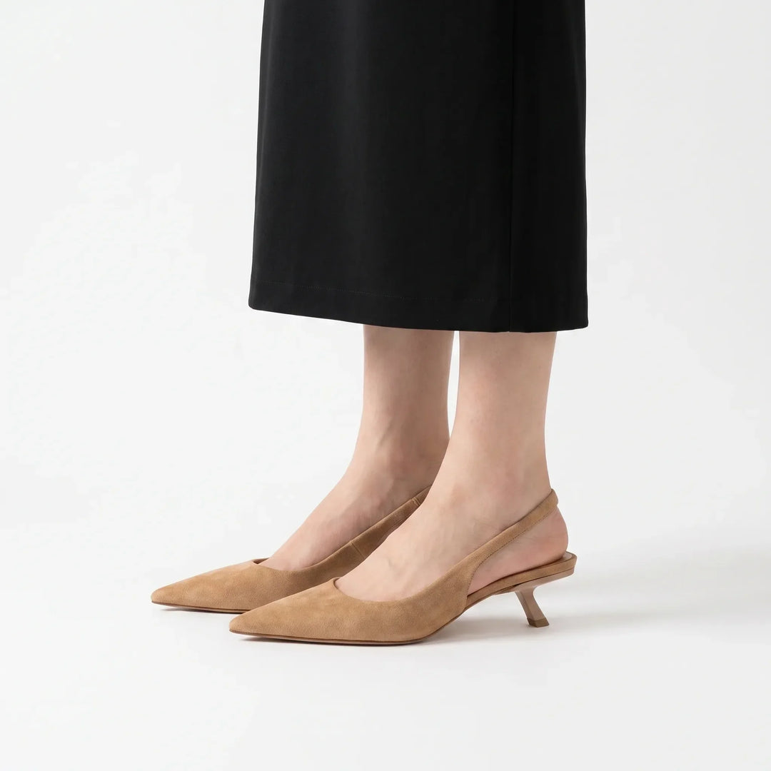 Stylish women's pointed-toe kitten heel slingback dress sandals, perfect for evening wear.