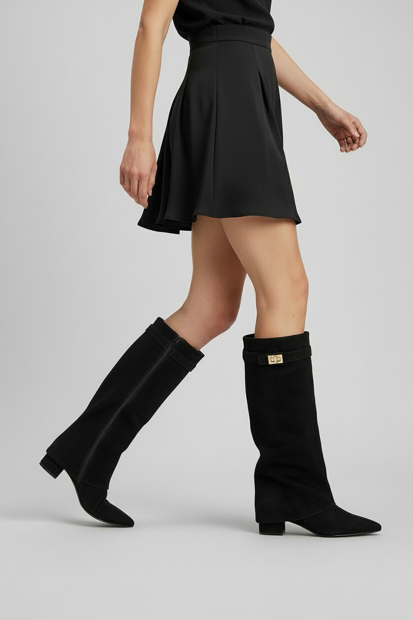Comfortable tall women's block heel boots, stylish and elegant, ideal for winter footwear and fashion.