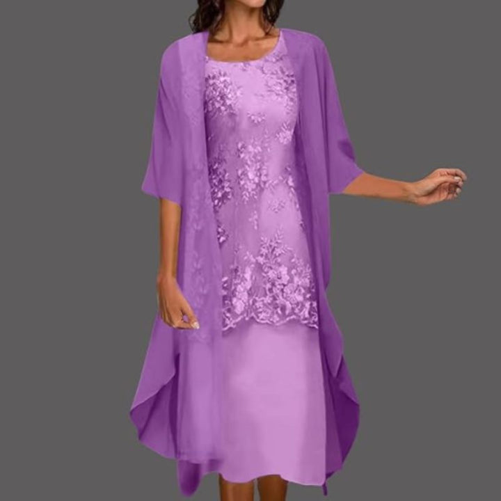 Women's sophisticated lace cocktail dress, two-piece midi style, suitable for wedding guests & formal wear