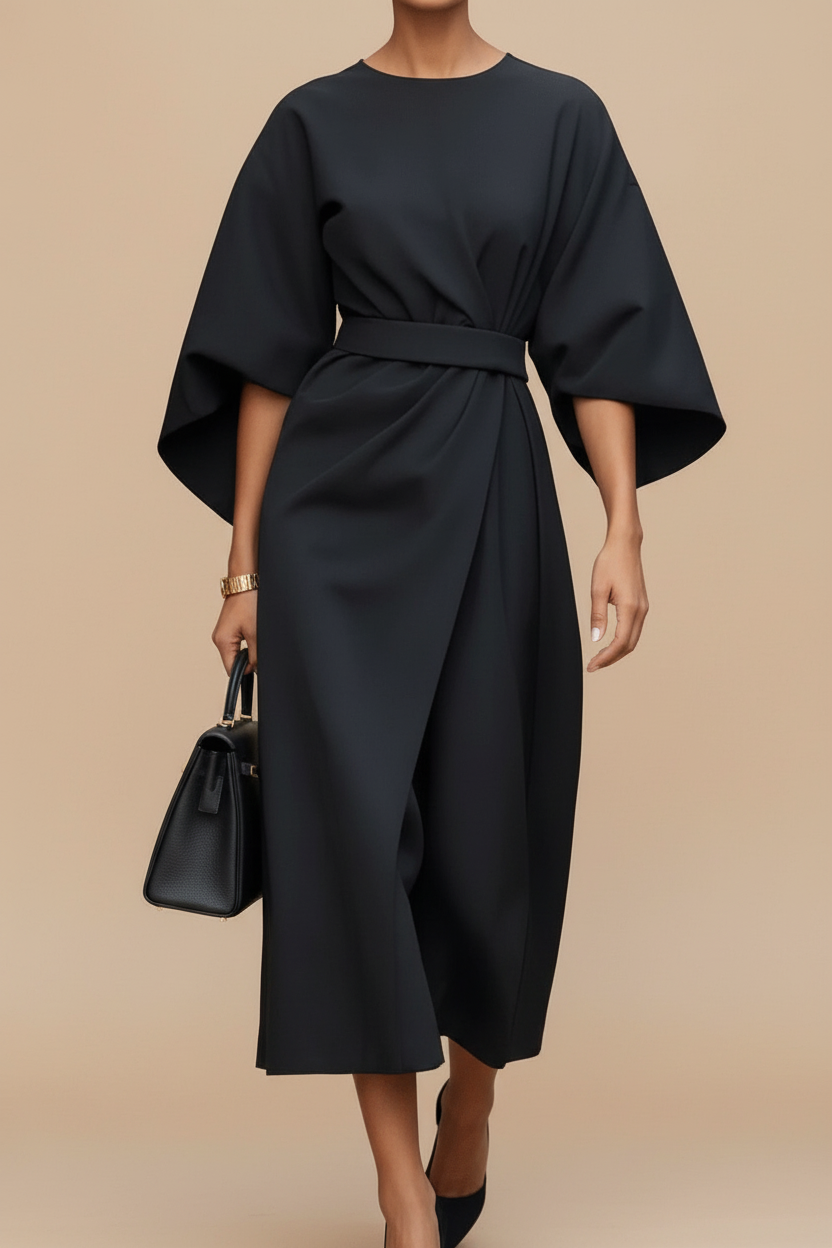 Women's elegant lantern sleeve midi dress for special occasions, a timeless look.