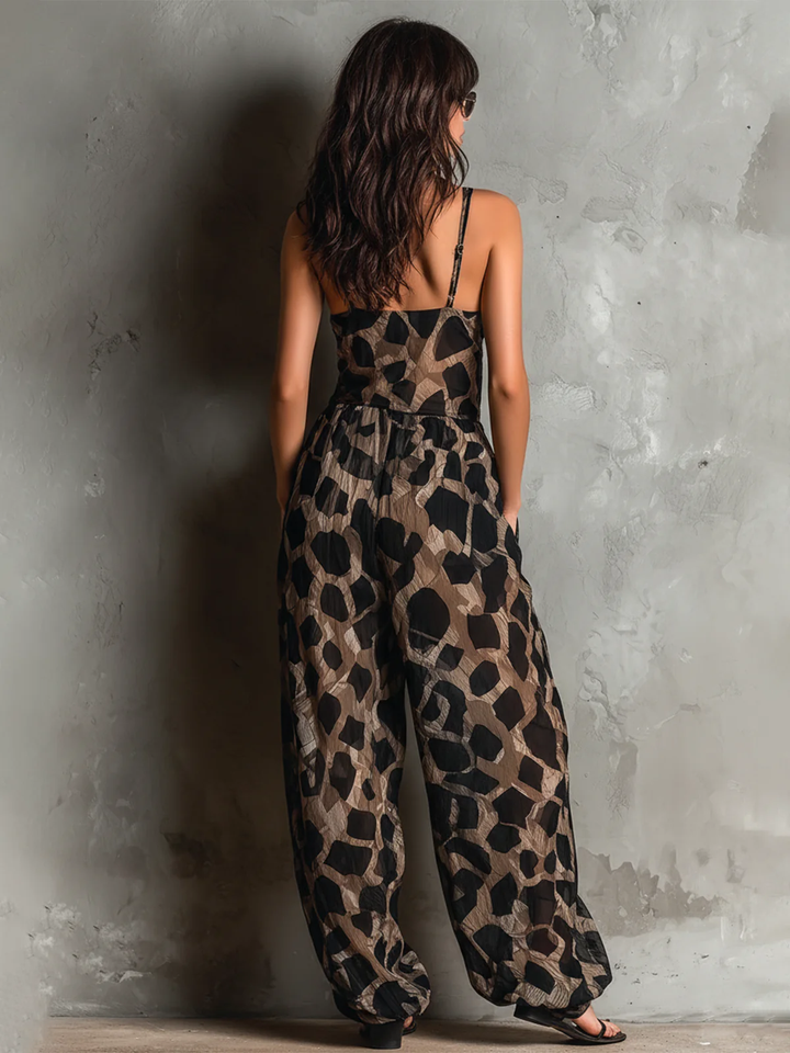 Draped V-neck leopard print maxi dress for women, elegant and flattering wrap style.