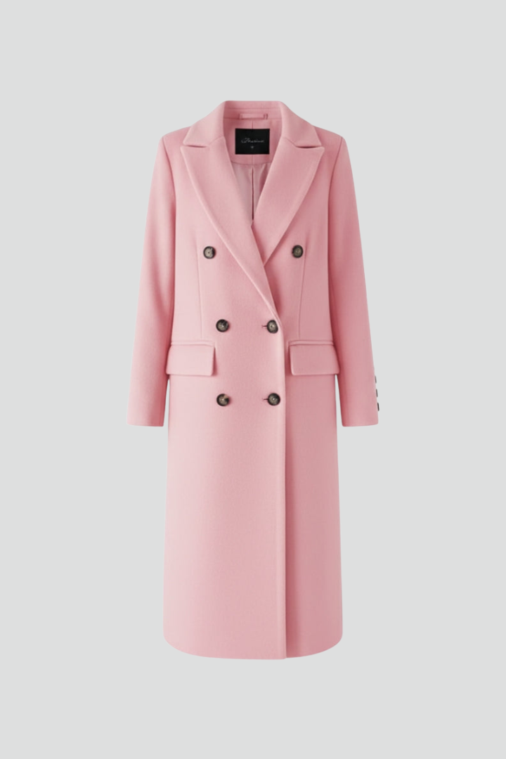 Elegant women's long lapel coat with button-front closure, perfect for fall and winter fashion.
