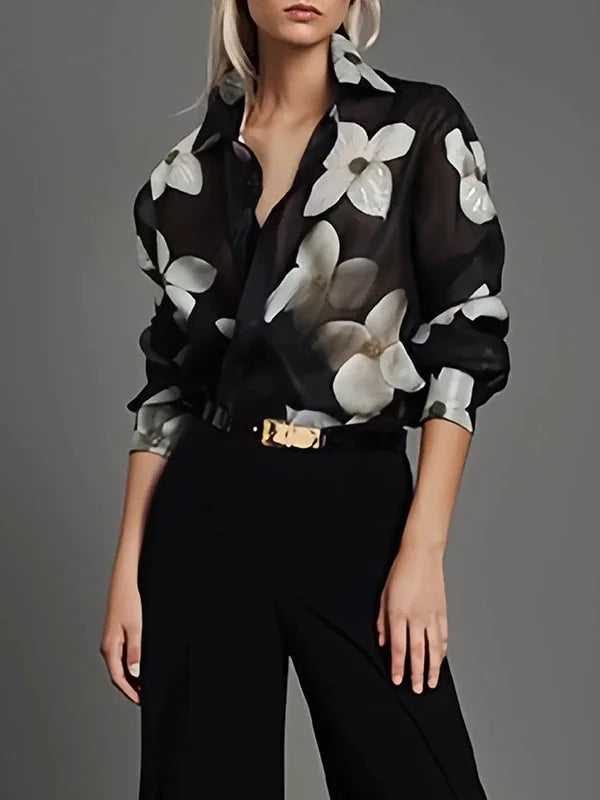 Elegant women's long-sleeve blouse, perfect for formal office wear or a chic casual look. Versatile dressy top.