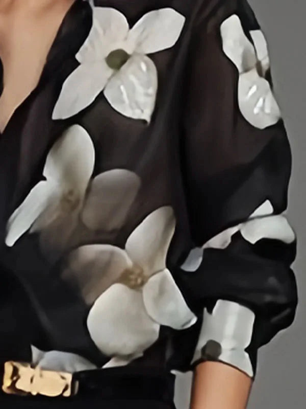 Classic women's long-sleeve blouse, an elegant and versatile top for formal occasions or a smart casual look.