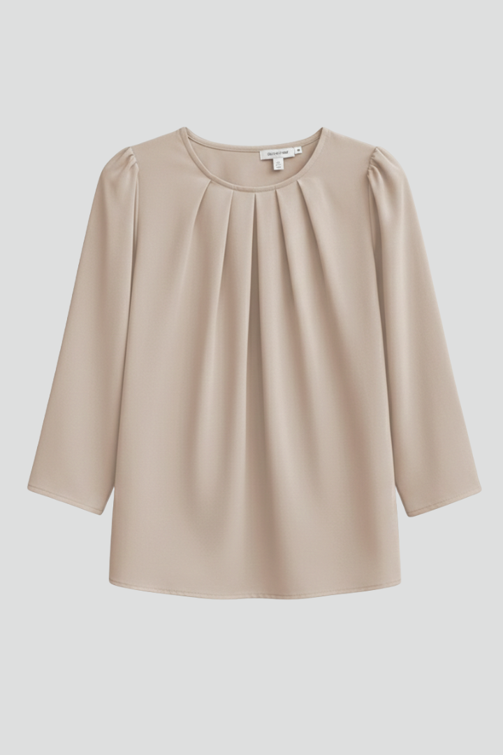 Elegant women's long sleeve pleated front blouse, perfect for office or stylish casual wear.