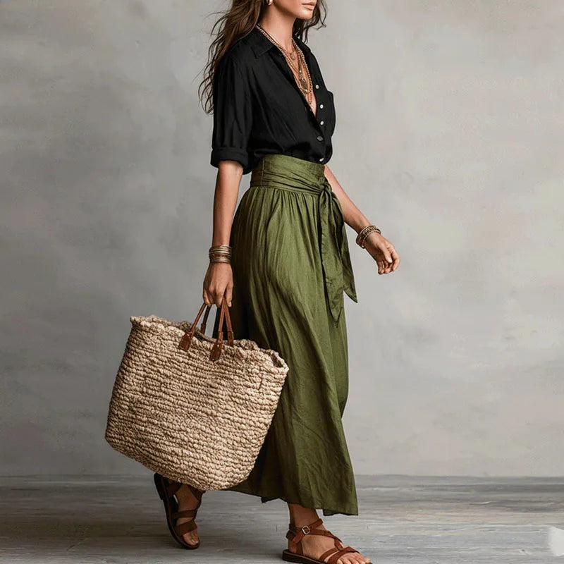 Chic long sleeve women's co-ord skirt set, offering an elegant outfit solution for both professional and casual fashion.