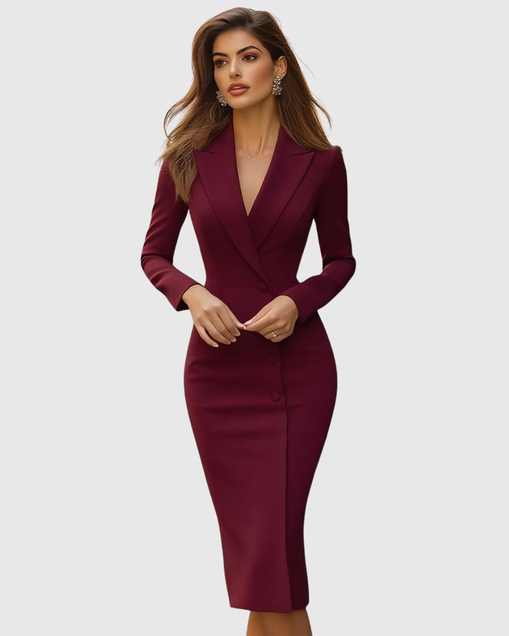 Chic business midi dress for women, long sleeve tailored design for a refined professional style.