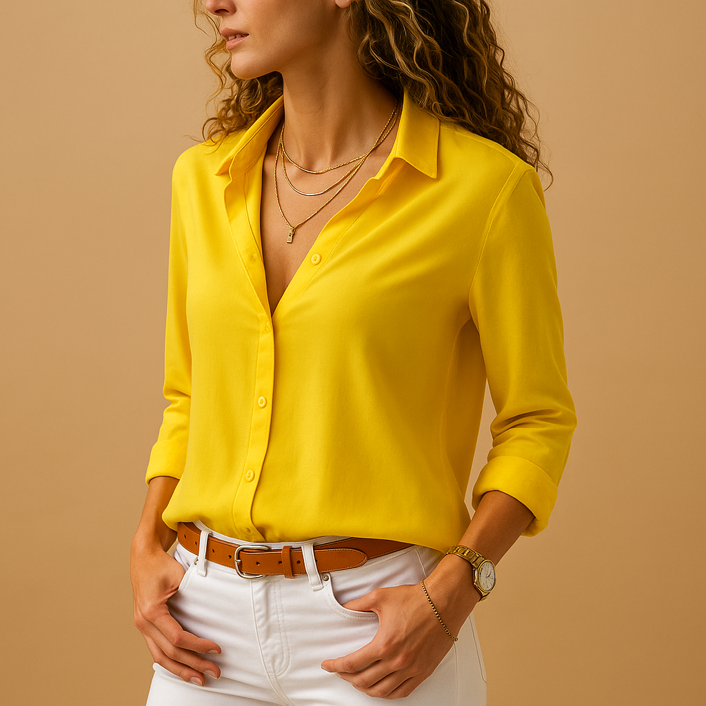 Fashionable women's long sleeve V-neck top, an elegant and comfortable ladies blouse for various occasions.