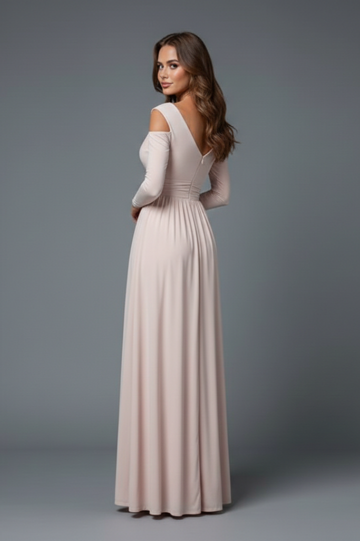 Stunning women's long V-neck formal dress featuring a graceful side slit, perfect for elegant evening wear.