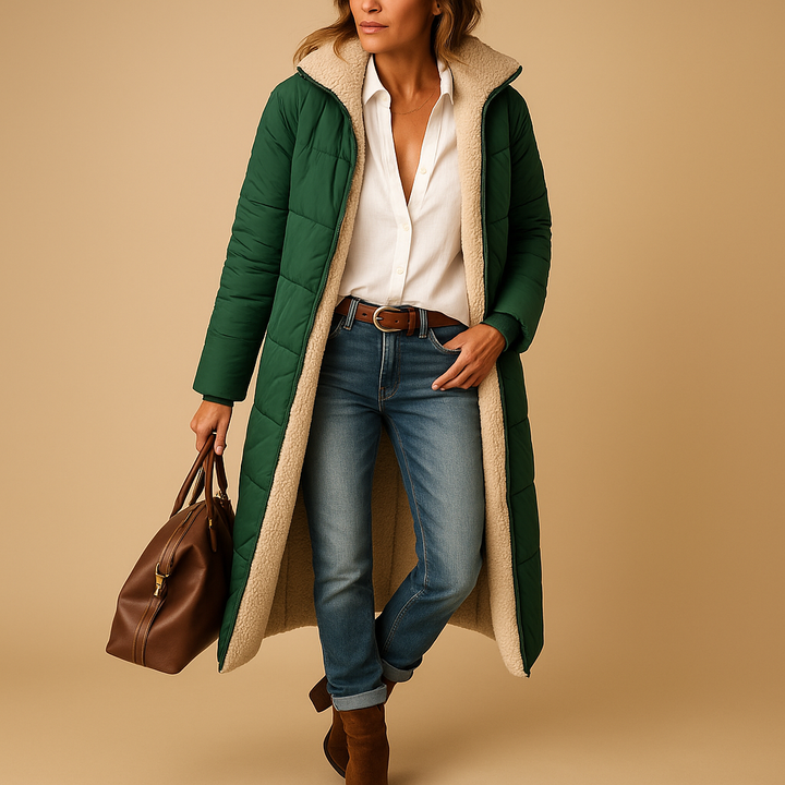 Long women's winter coat, designed for ultimate cold protection. A stylish and warm outerwear for winter fashion.