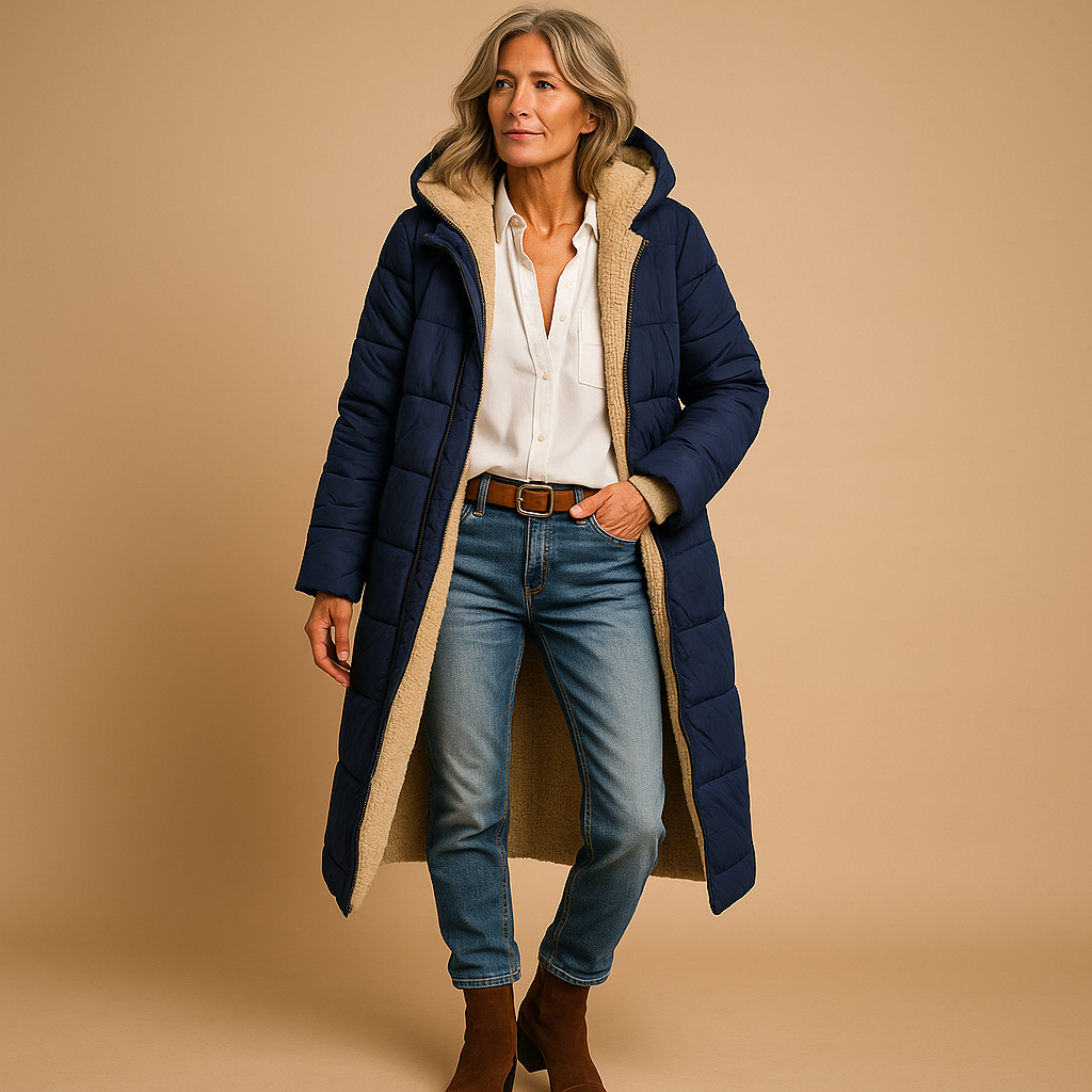 Warm & elegant long winter coat for women. Stylish outerwear offering ultimate cold protection in women's apparel.